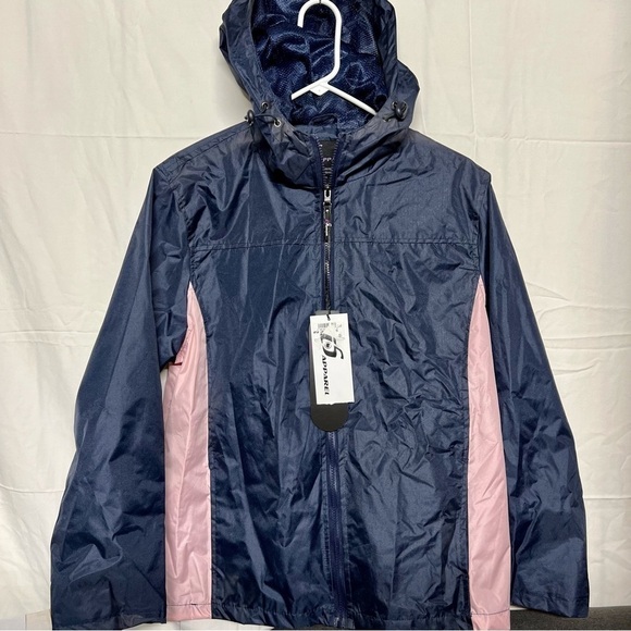 IS Apparel Rain Jacket Size Medium Yakima River Blue Pink Wind Resistant Hooded - Picture 1 of 10